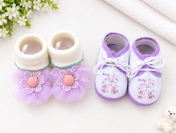 Newborn Baby Booties Set of 2 Pairs – Soft Sole Anti-Slip Infant Shoes 0-6 Months