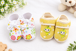 Newborn Baby Booties Set of 2 Pairs – Soft Sole Anti-Slip Infant Shoes 0-6 Months