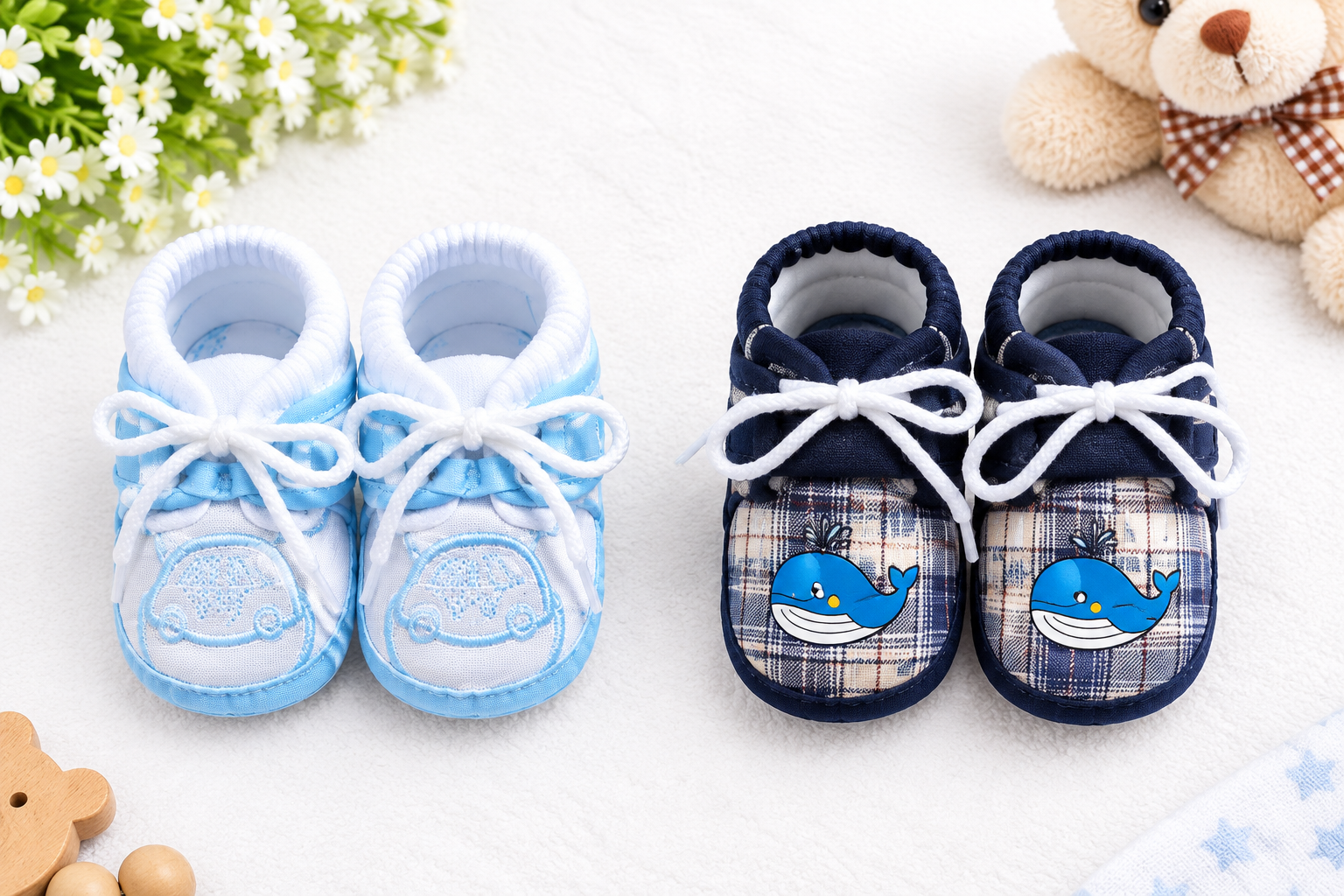 Newborn Baby Booties Set of 2 Pairs – Soft Sole Anti-Slip Infant Shoes 0-6 Months_5