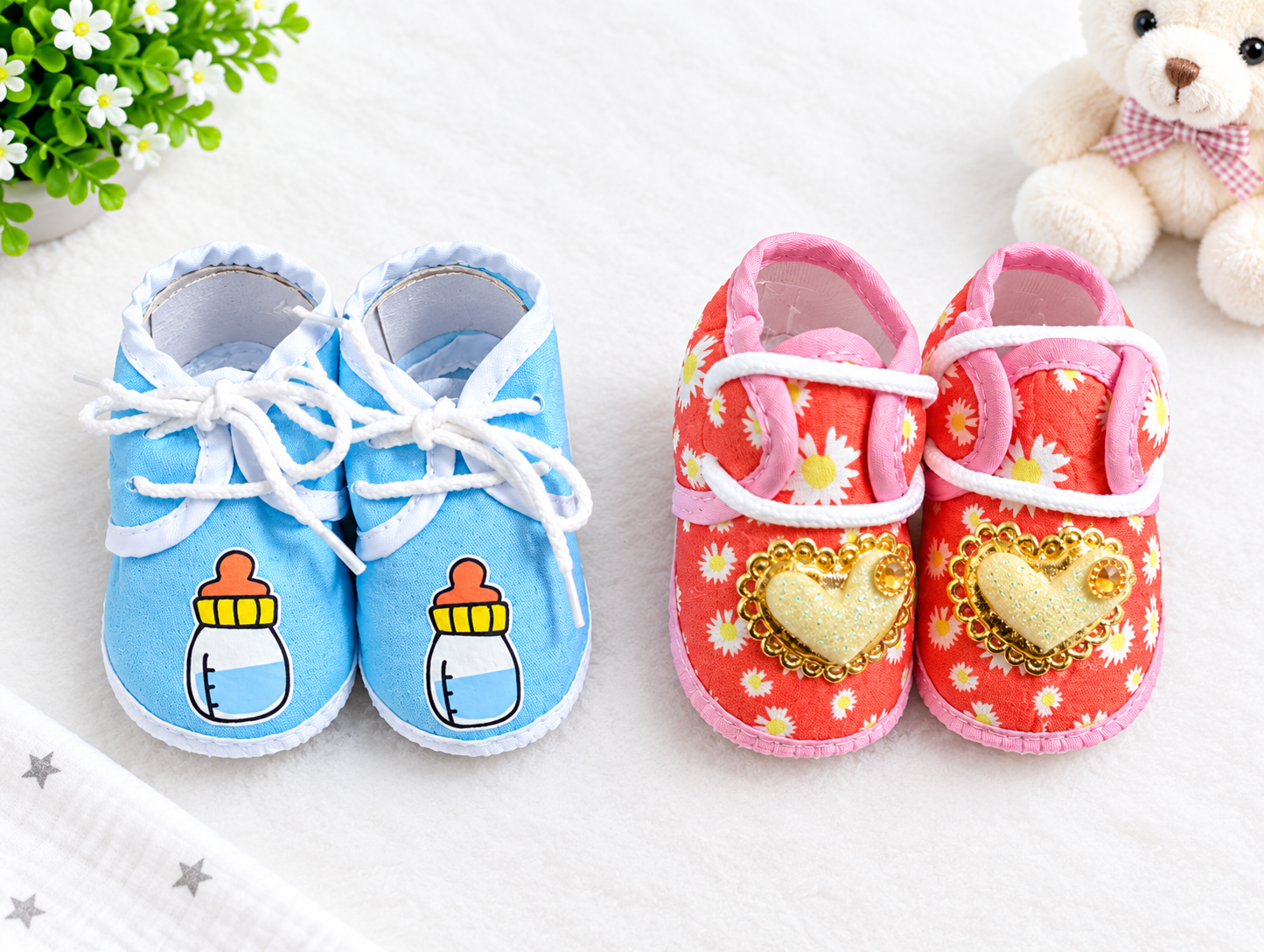 Newborn Baby Booties Set of 2 Pairs – Soft Sole Anti-Slip Infant Shoes 0-6 Months_14