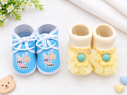 Newborn Baby Booties Set of 2 Pairs – Soft Sole Anti-Slip Infant Shoes 0-6 Months