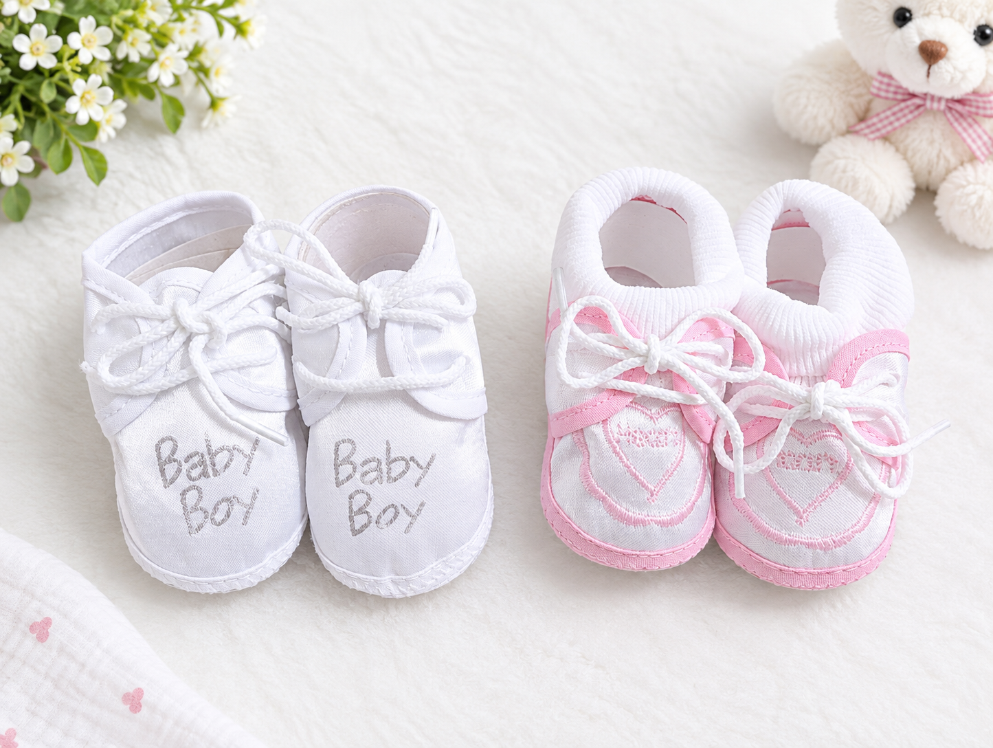 Newborn Baby Booties Set of 2 Pairs – Soft Sole Anti-Slip Infant Shoes 0-6 Months_13