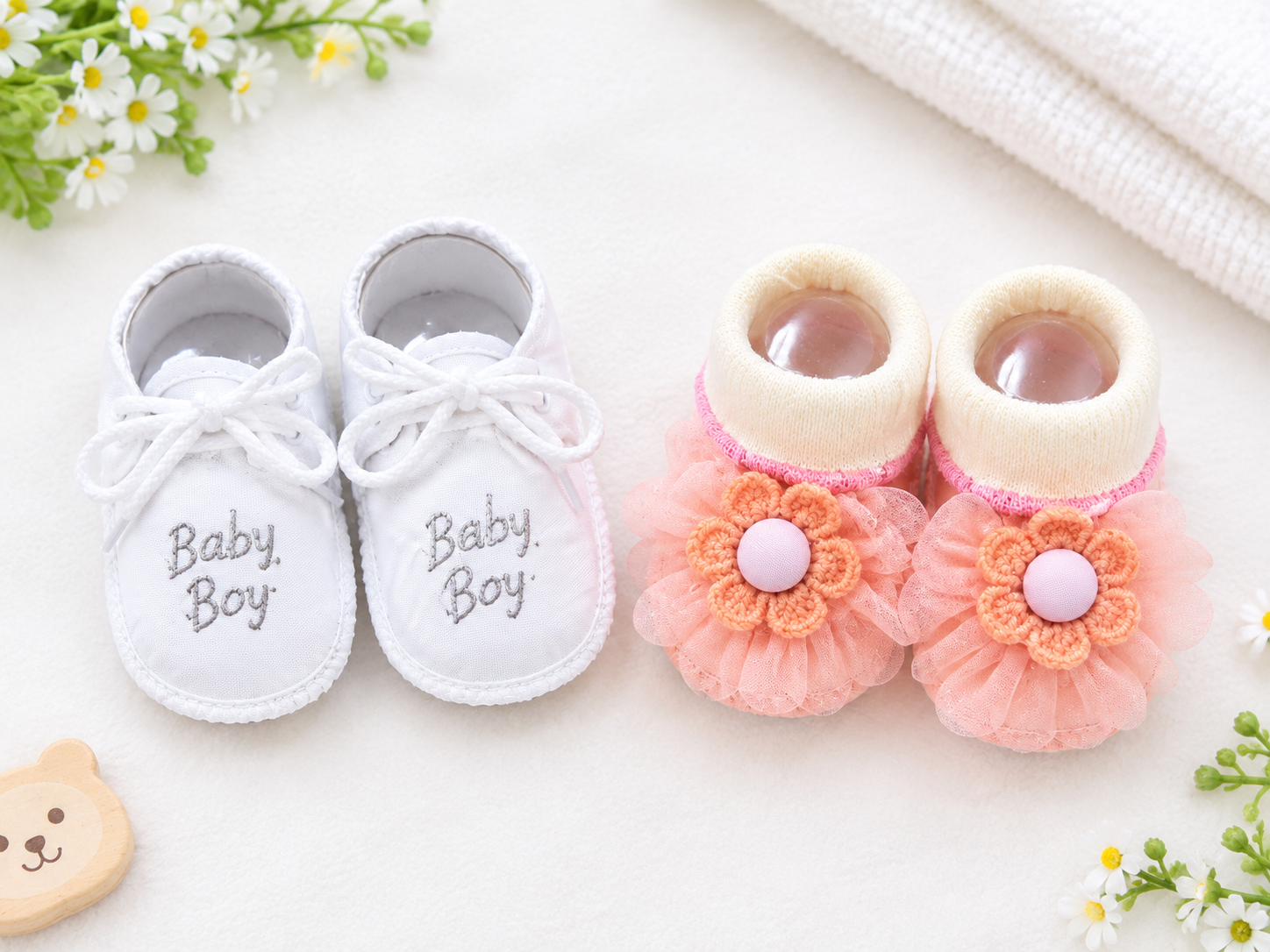 Newborn Baby Booties Set of 2 Pairs – Soft Sole Anti-Slip Infant Shoes 0-6 Months_27