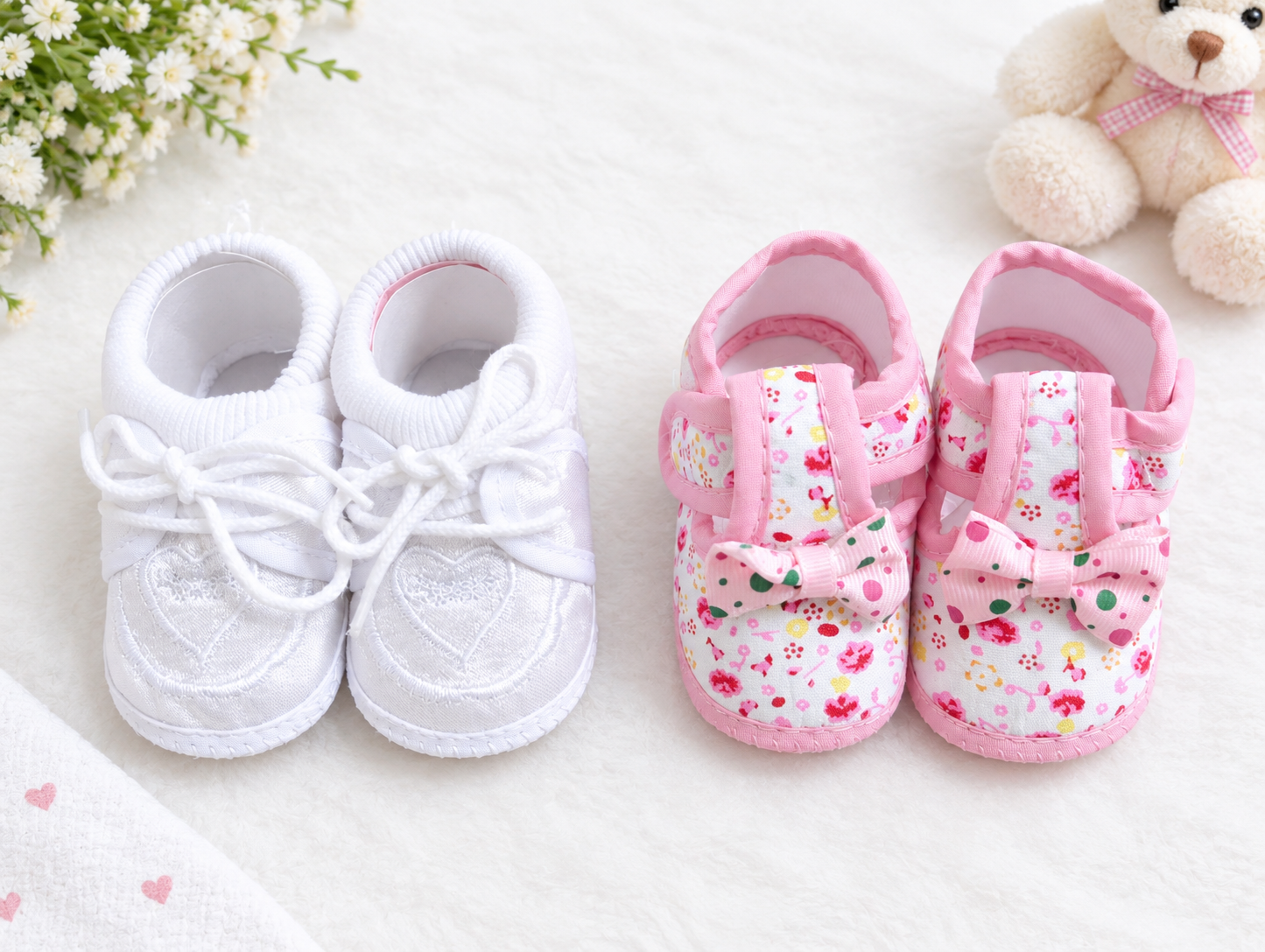 Newborn Baby Booties Set of 2 Pairs – Soft Sole Anti-Slip Infant Shoes 0-6 Months_16