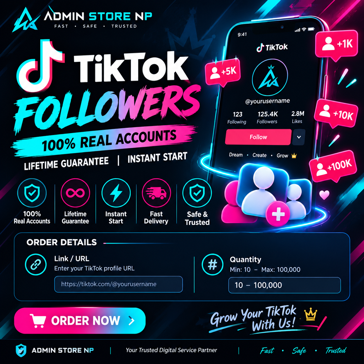TikTok Followers | 100% Real Accounts | Lifetime Guarantee | Instant Start_0
