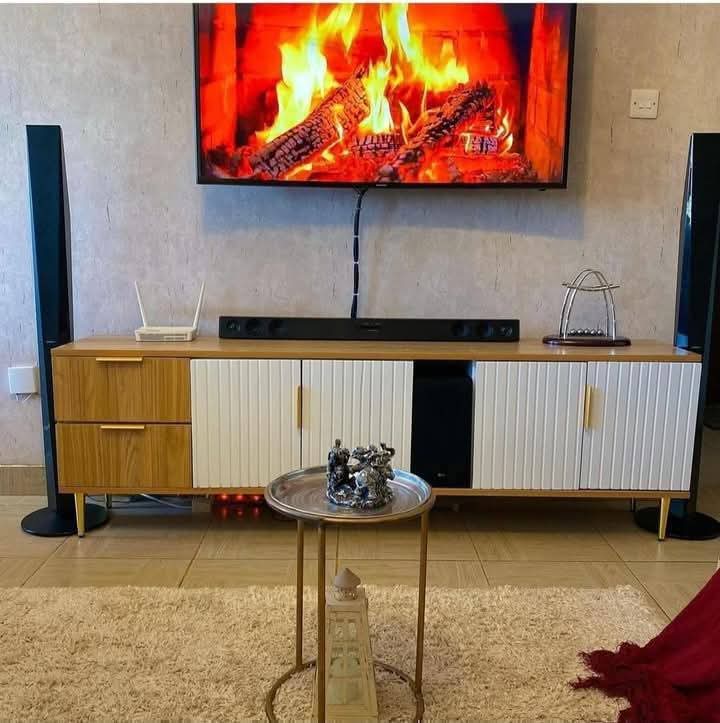 Tv console 6ft (brown beach and white)_0