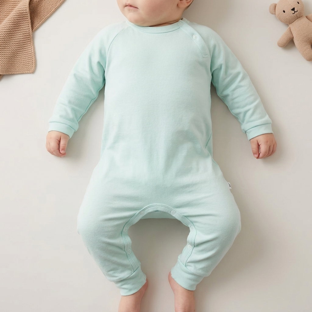 Bundlee Baby Long Sleeve Sleepsuit | Mint Green | 6–9 Months