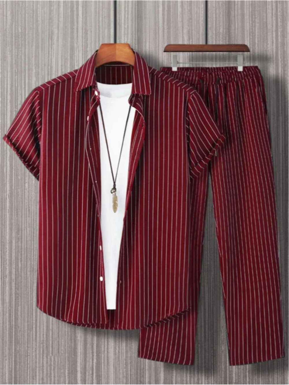 Men Summer Outfit 2-Piece Set Short Sleeve Shirt and Pants Sweatsuit Set