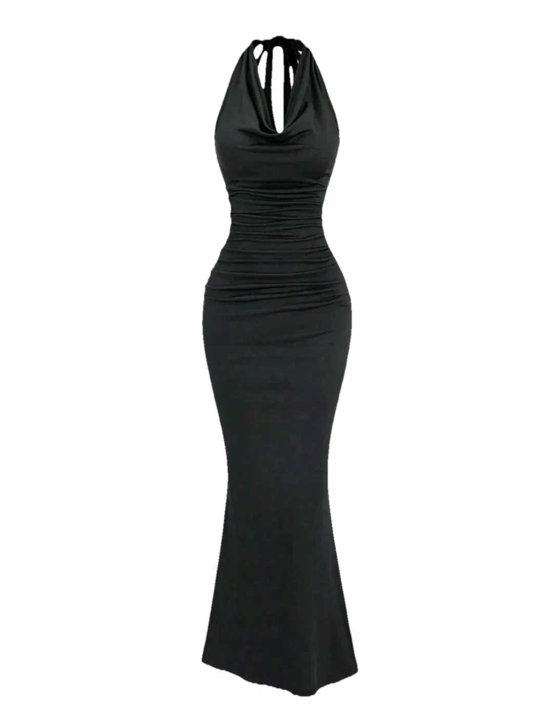 NWT! SHEIN Sweetra Women's Black Draped Neck Bodycon Fish Tail Dressy Dress, XS
