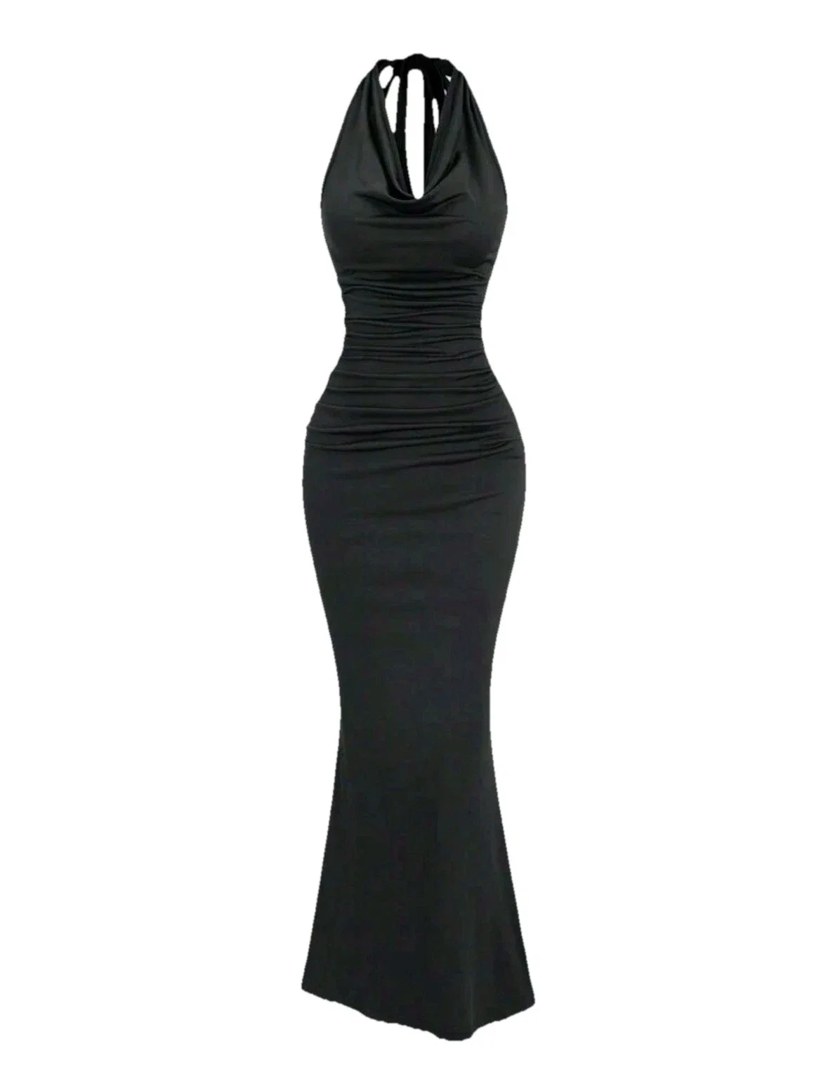 NWT! SHEIN Sweetra Women's Black Draped Neck Bodycon Fish Tail Dressy Dress, XS