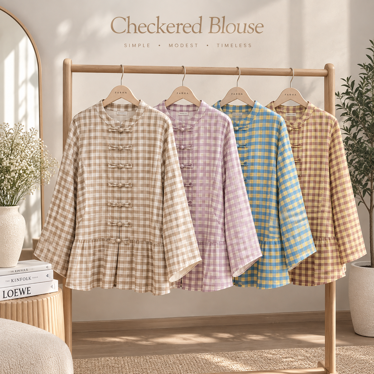 Gingham Functional Button Peplum Top_4