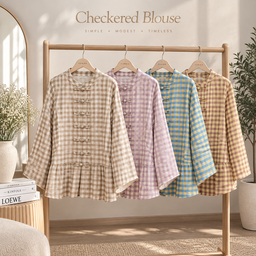 Gingham Functional Button Peplum Top