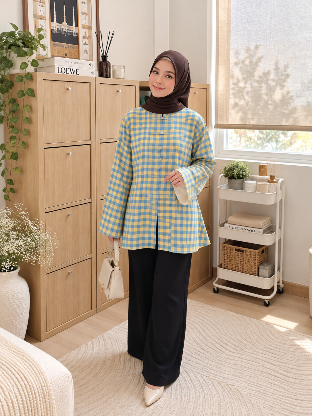 Gingham Functional Button Peplum Top_5