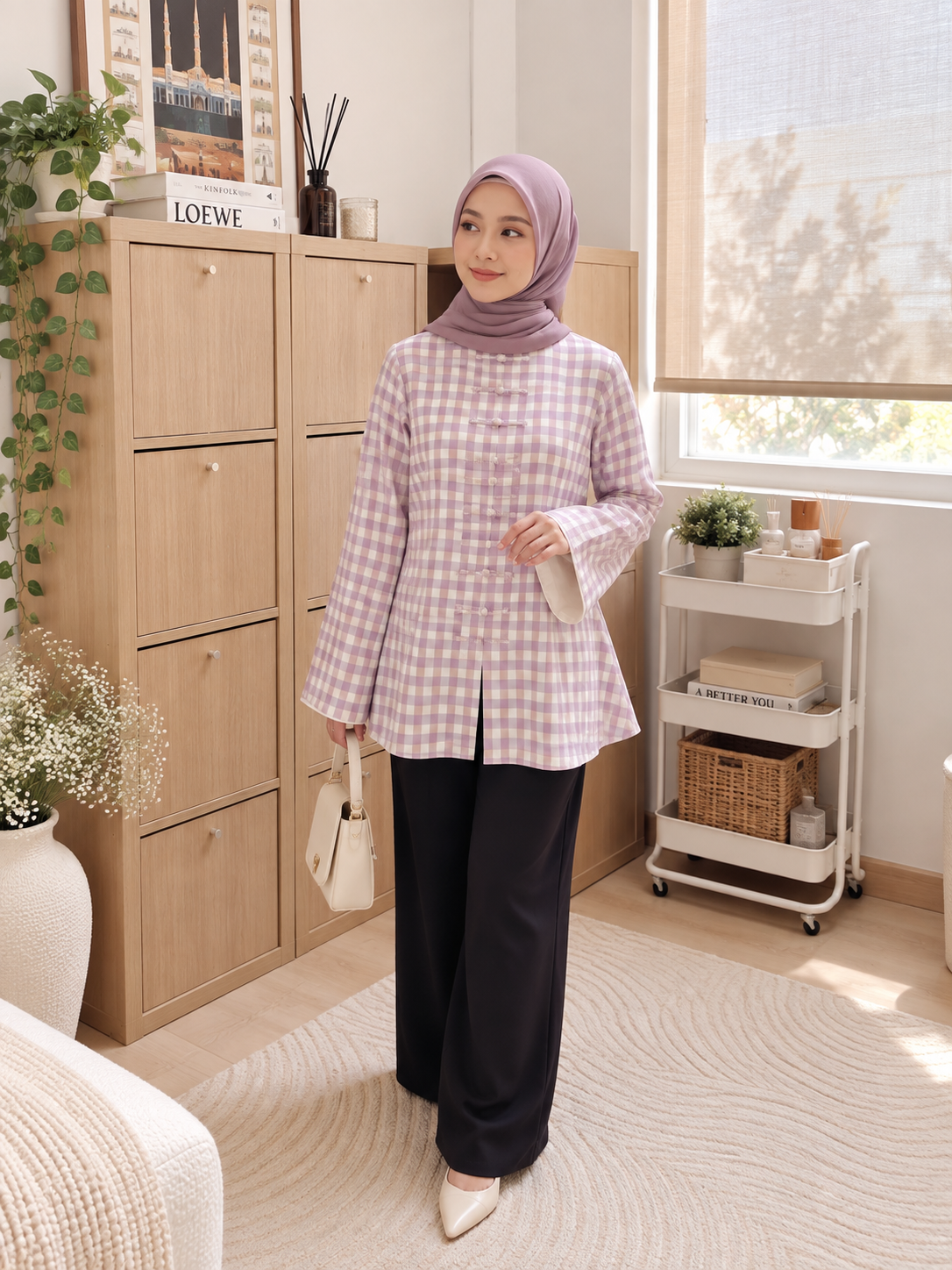 Gingham Functional Button Peplum Top_8
