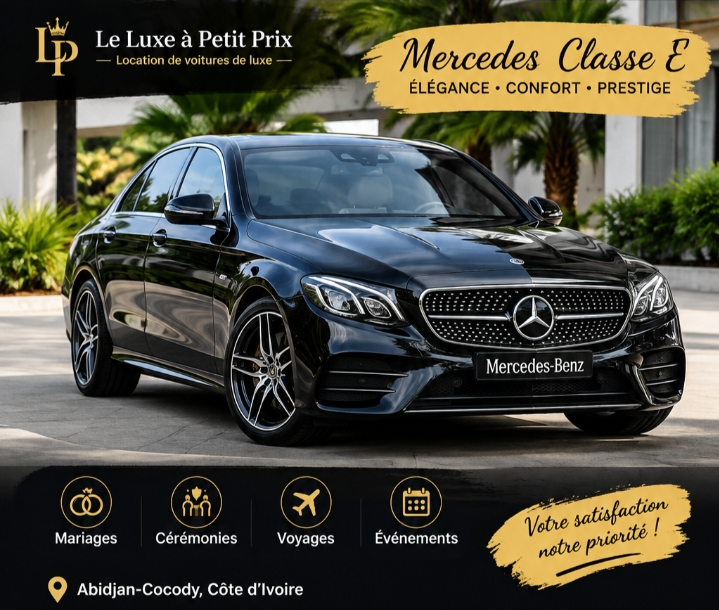 Mercedes Classe C, Classe E, Classe S, Range Rover, Bestune, Changan, Land Cruiser et Prado, selon disponibilité.