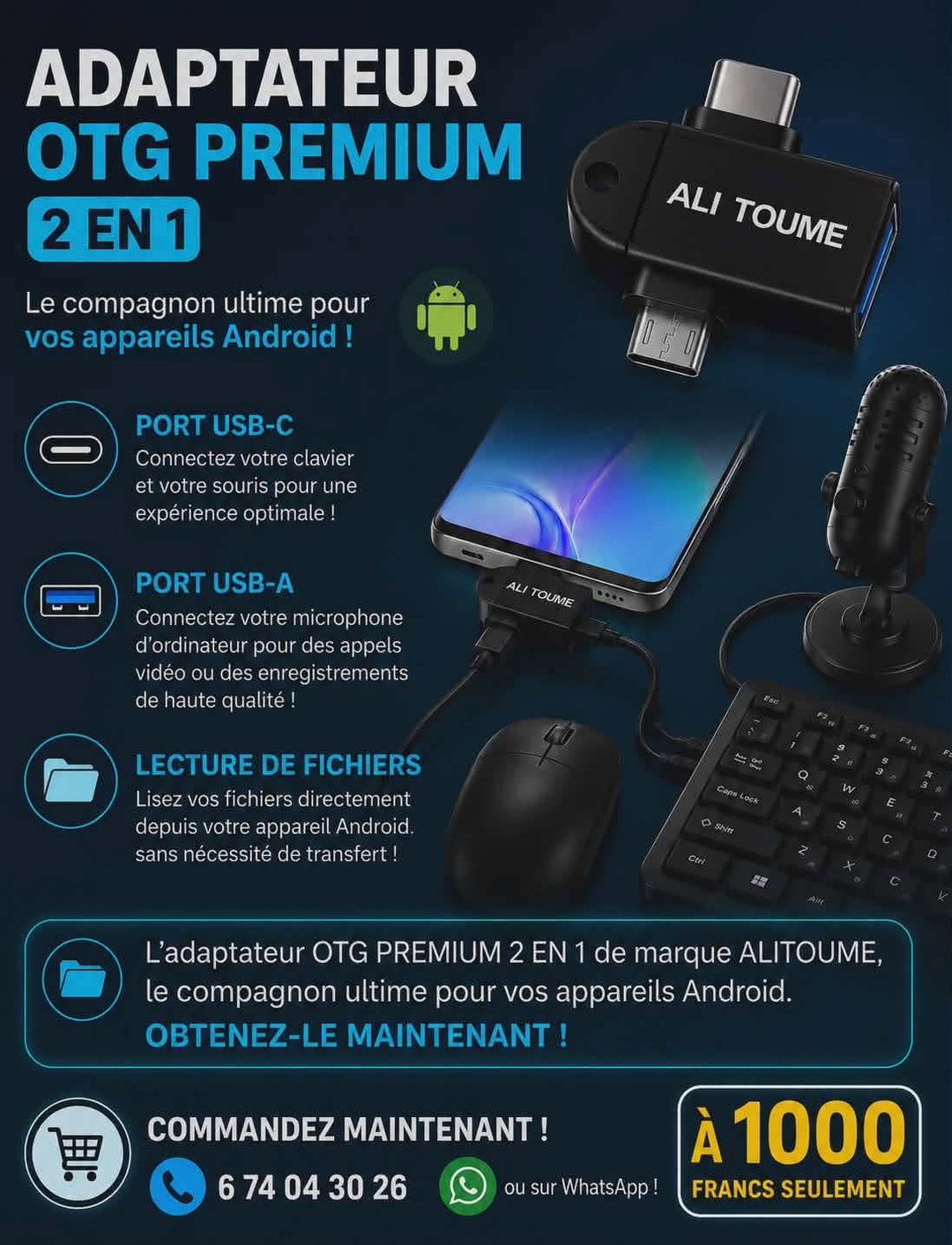 ADAPTATEUR OTG PREMIUM 2 EN 1 de marque Alitoumé 