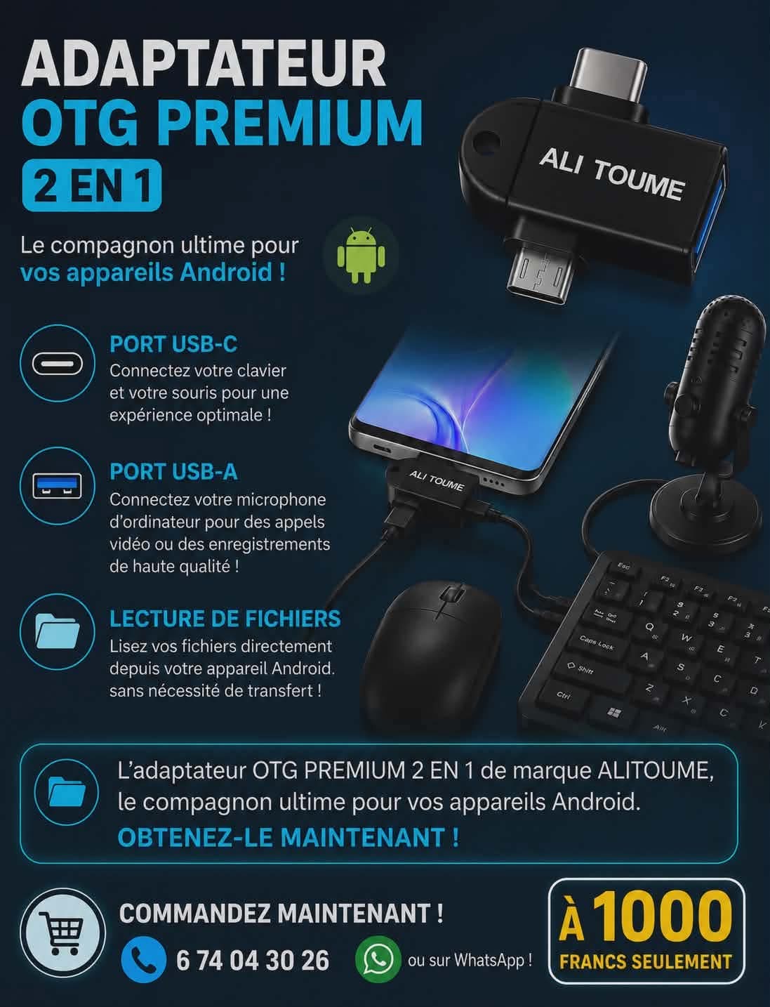 ADAPTATEUR OTG PREMIUM 2 EN 1 de marque Alitoumé 