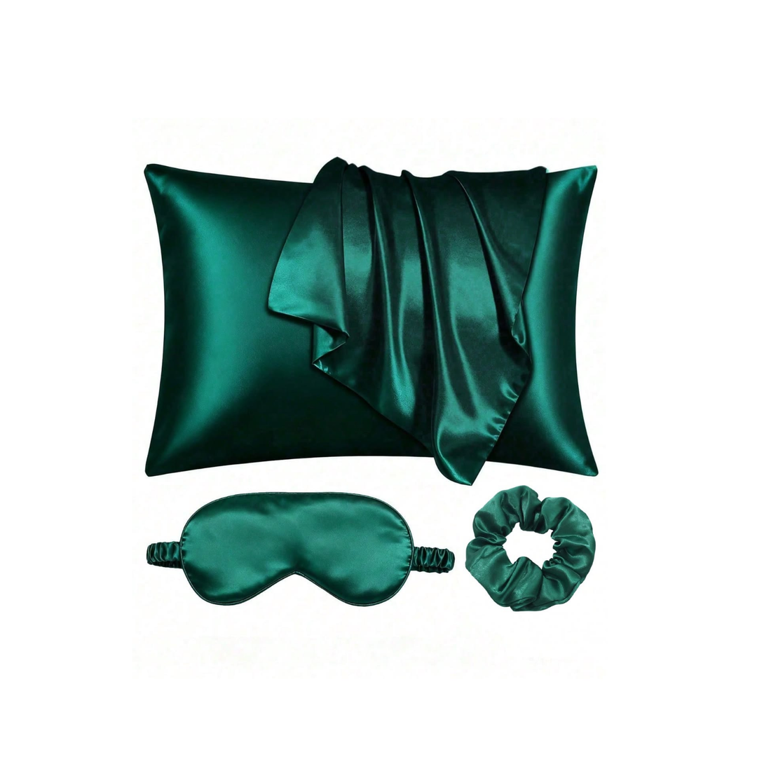 Silk Pillow Case (1) &+ Sleep Mask & Hair Scrunchie Set