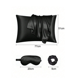 Silk Pillow Case (1) &+ Sleep Mask & Hair Scrunchie Set 
