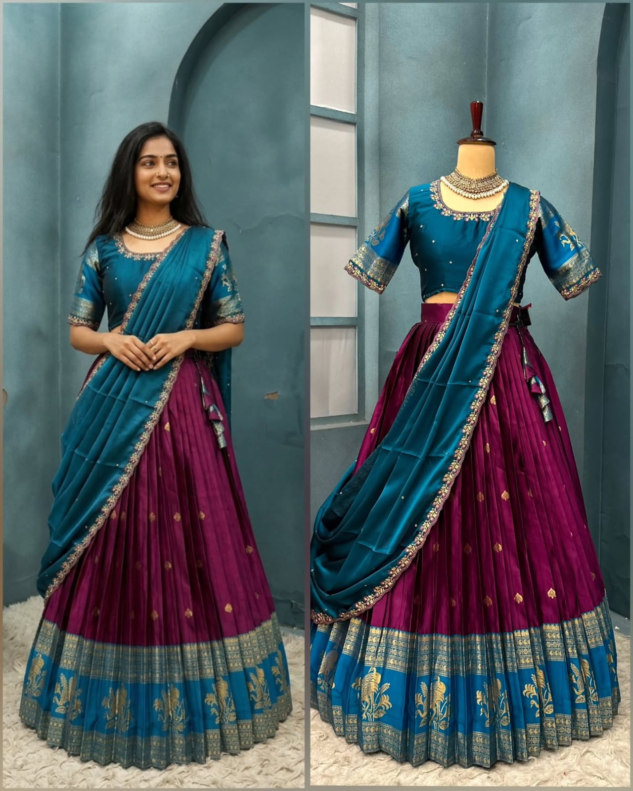 Designer premium Quality pure kanjiveram silk lehangas  blouse and duppata RS_2