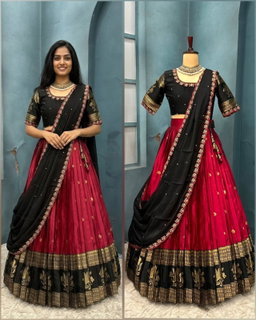 Designer premium Quality pure kanjiveram silk lehangas  blouse and duppata RS