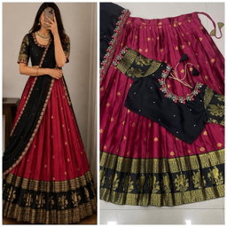 Designer premium Quality pure kanjiveram silk lehangas  blouse and duppata RS
