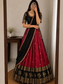 Designer premium Quality pure kanjiveram silk lehangas  blouse and duppata RS