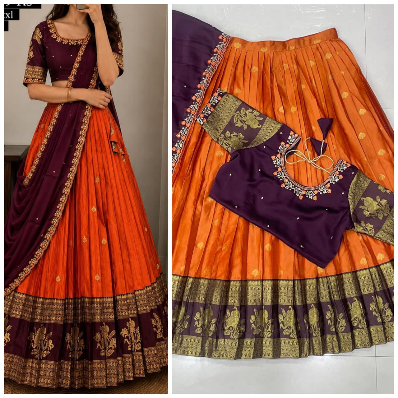 Designer premium Quality pure kanjiveram silk lehangas  blouse and duppata RS_10