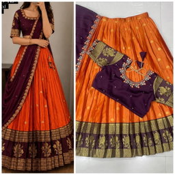 Designer premium Quality pure kanjiveram silk lehangas  blouse and duppata RS