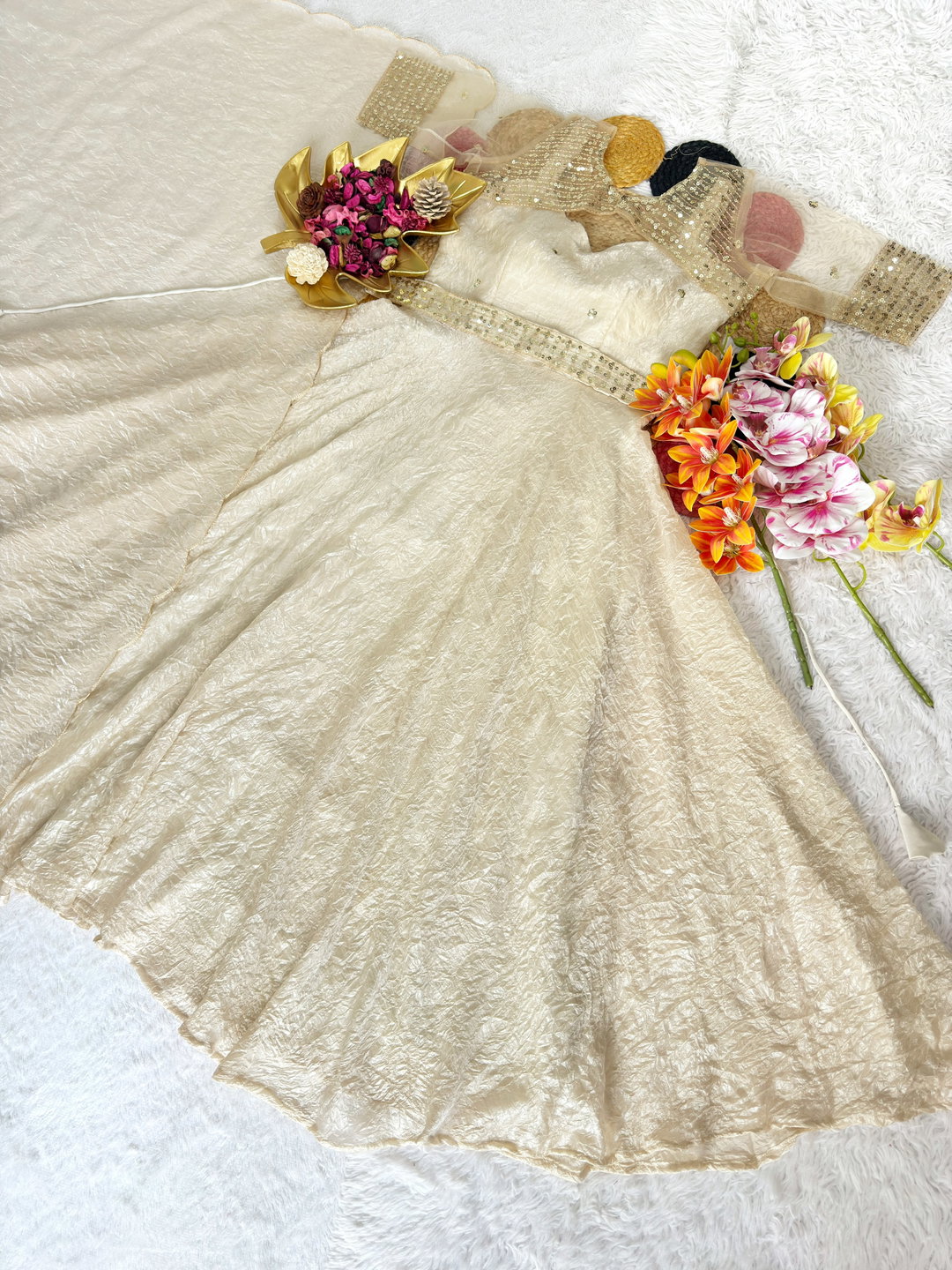  Beautiful Sequins Embroidery Gown With Coat and Dupatta. RS