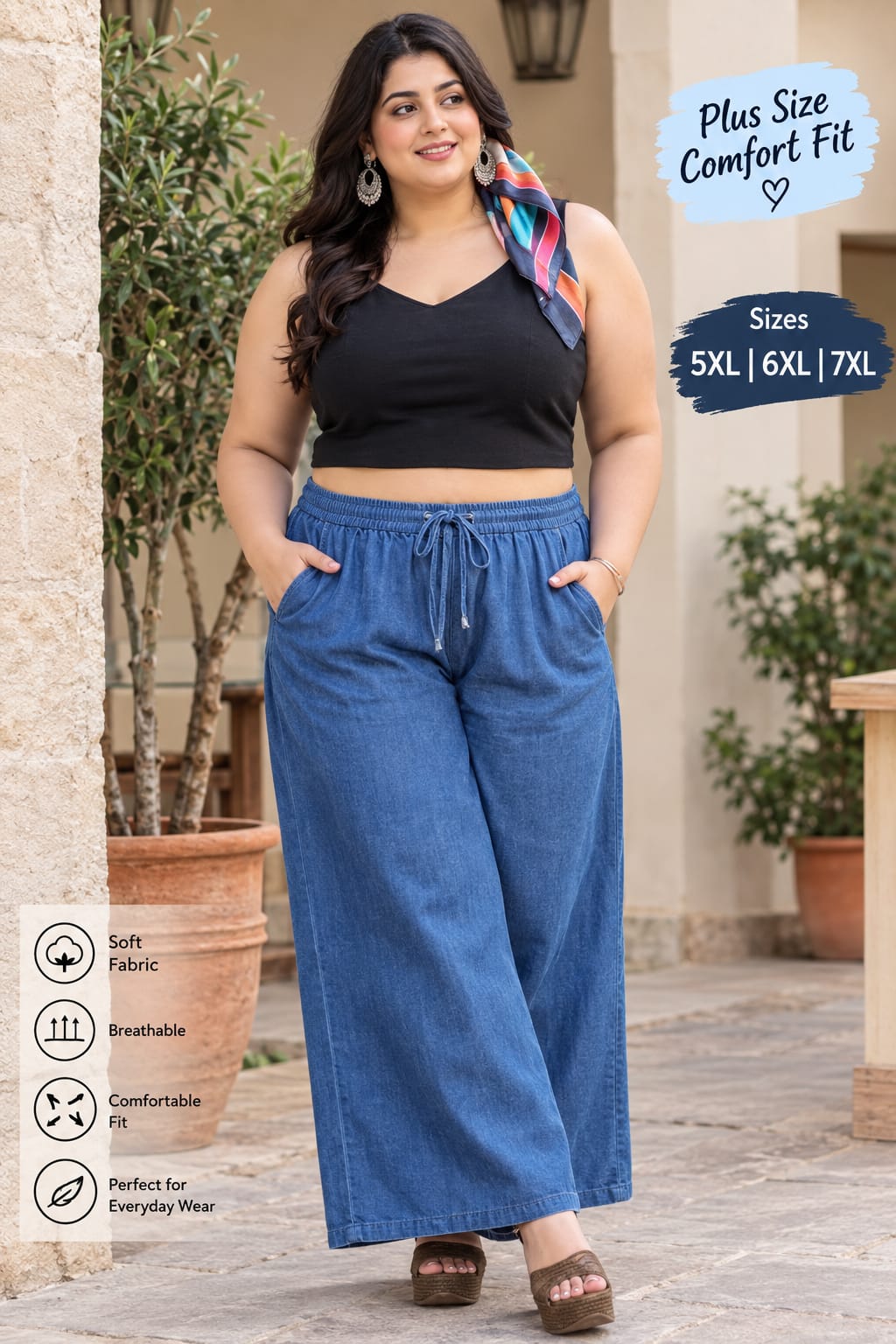  NEW PLUS SIZE WIDE LEG DENIM PANT RS