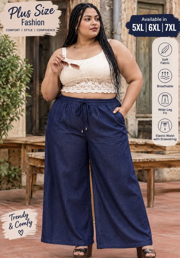  NEW PLUS SIZE WIDE LEG DENIM PANT RS