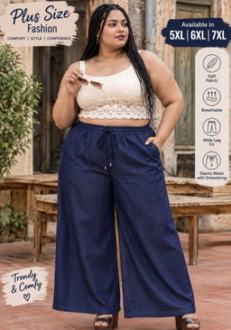  NEW PLUS SIZE WIDE LEG DENIM PANT RS
