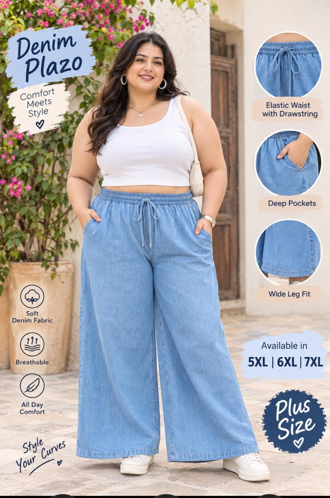  NEW PLUS SIZE WIDE LEG DENIM PANT RS