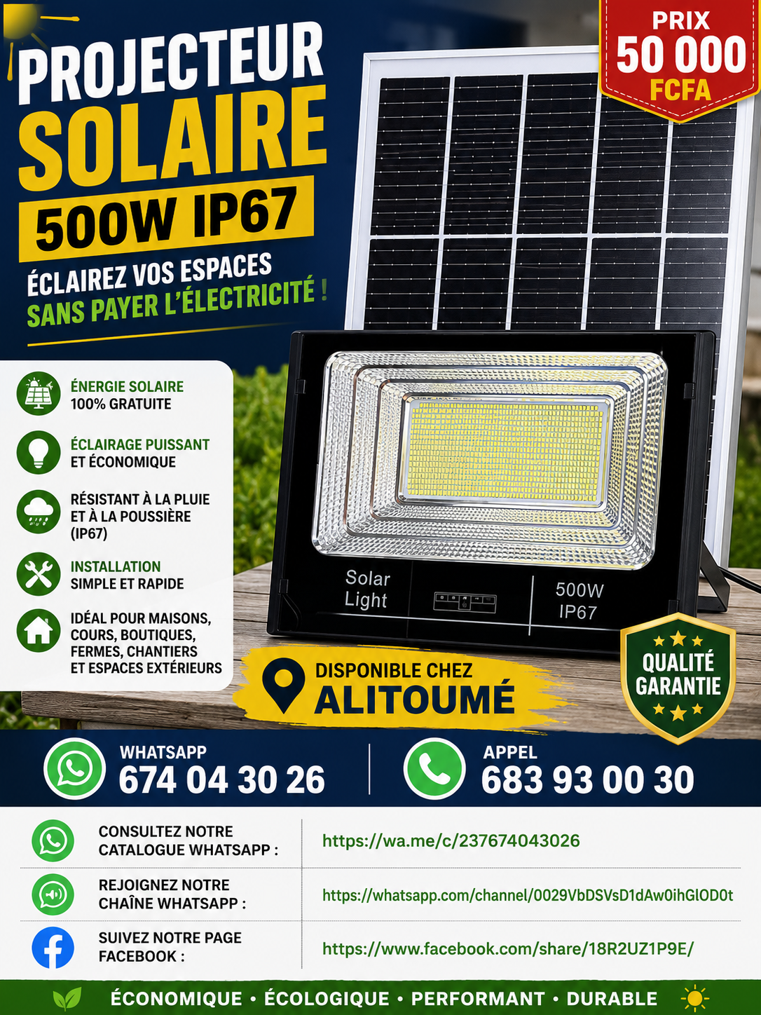 PROJECTEUR SOLAIRE 500W IP67_0