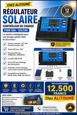 RÉGULATEUR SOLAIRE PWM 30A ou contrôleur de charge de 30A30