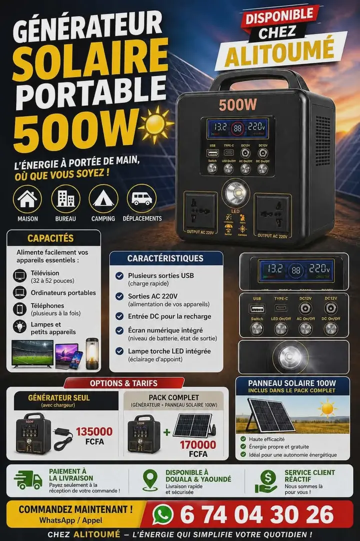 GÉNÉRATEUR SOLAIRE PORTABLE 500W