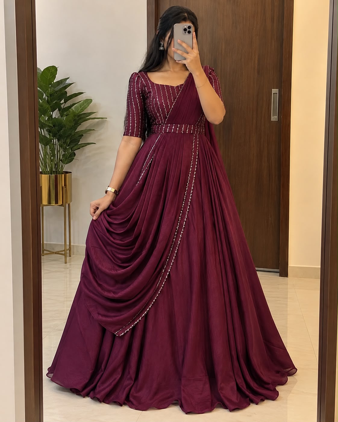 Blooming vichitra silk draping style gown  JK_4