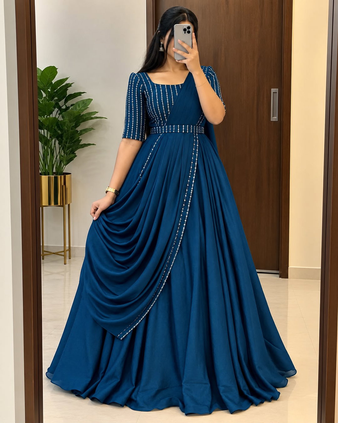 Blooming vichitra silk draping style gown  JK