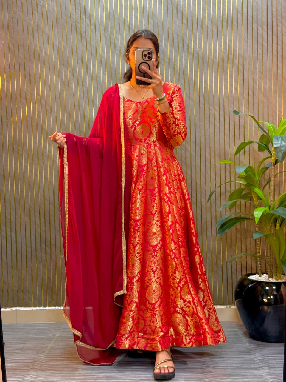 Brocade Anarkali dress with a matching dupatta RS