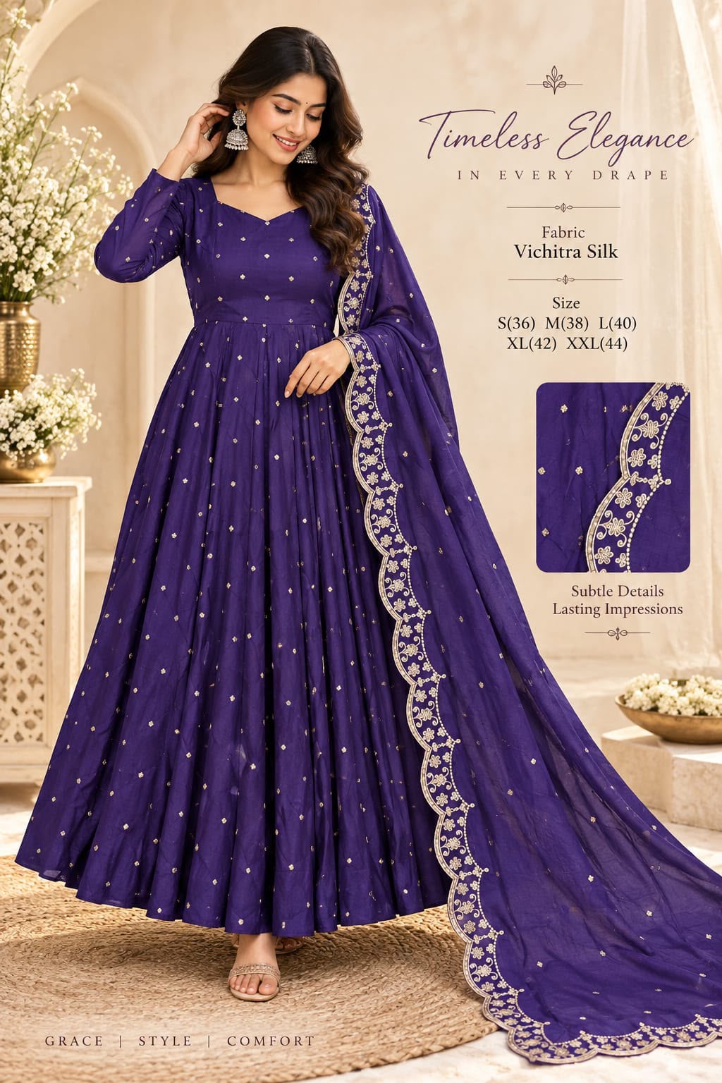 Vichitra Embroidery and details on luxurious  fabric anarkali JK_0