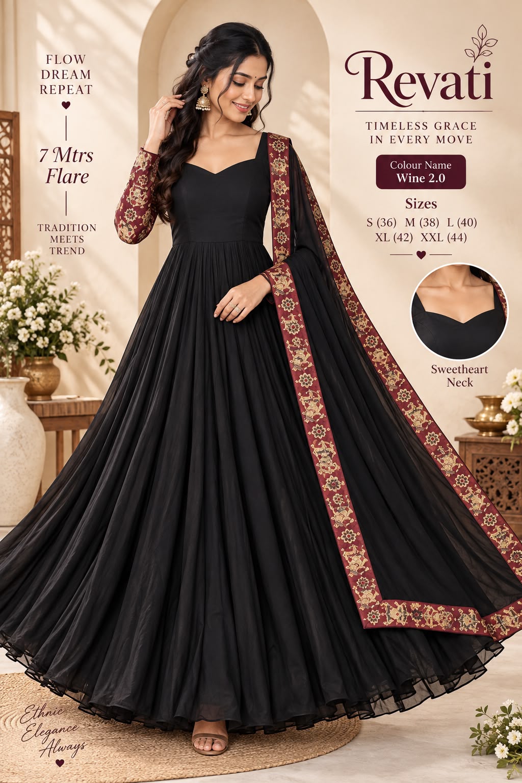 Jet-black solid with striking printed accents anarkali JK
