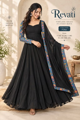 Jet-black solid with striking printed accents anarkali JK 