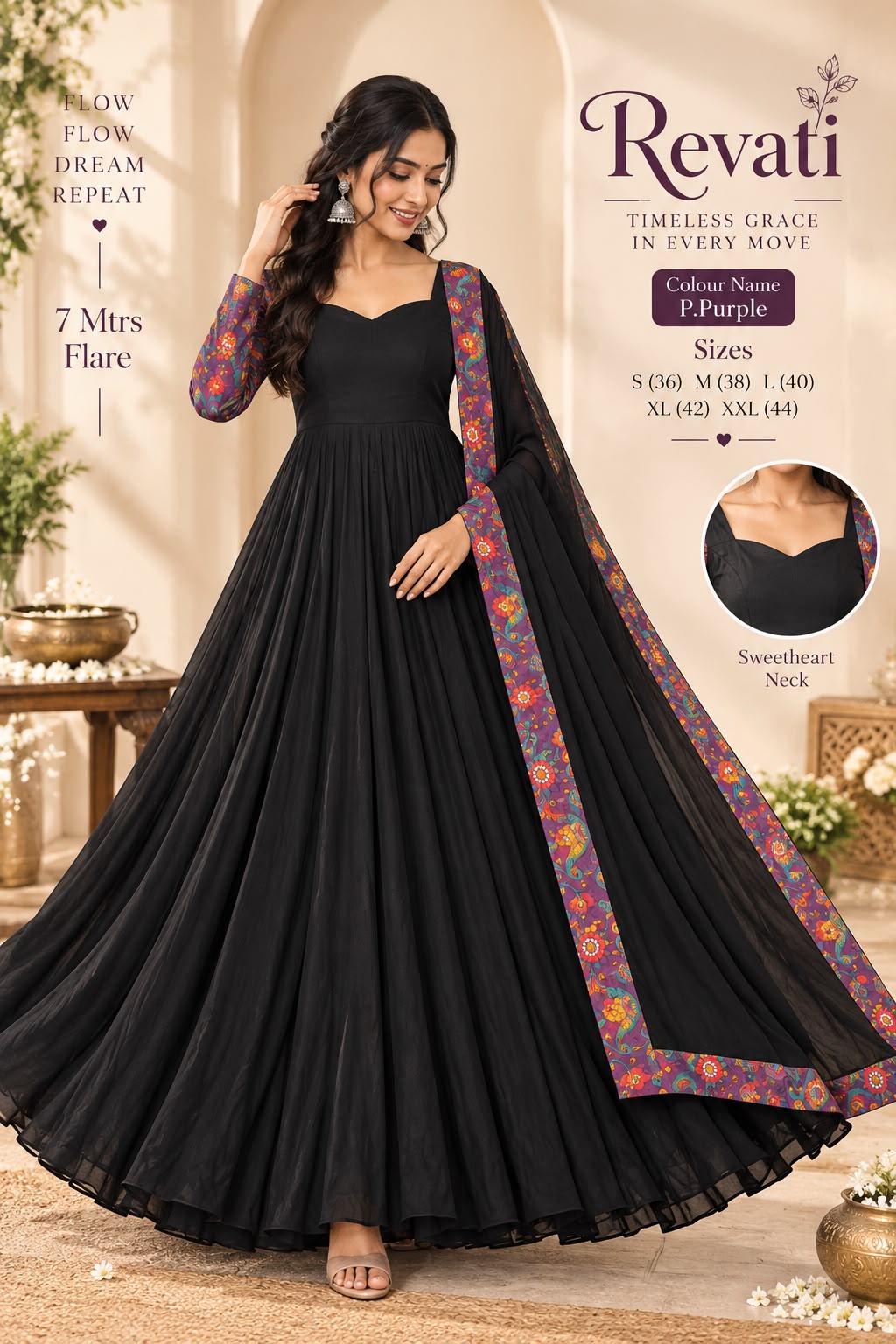 Jet-black solid with striking printed accents anarkali JK _2