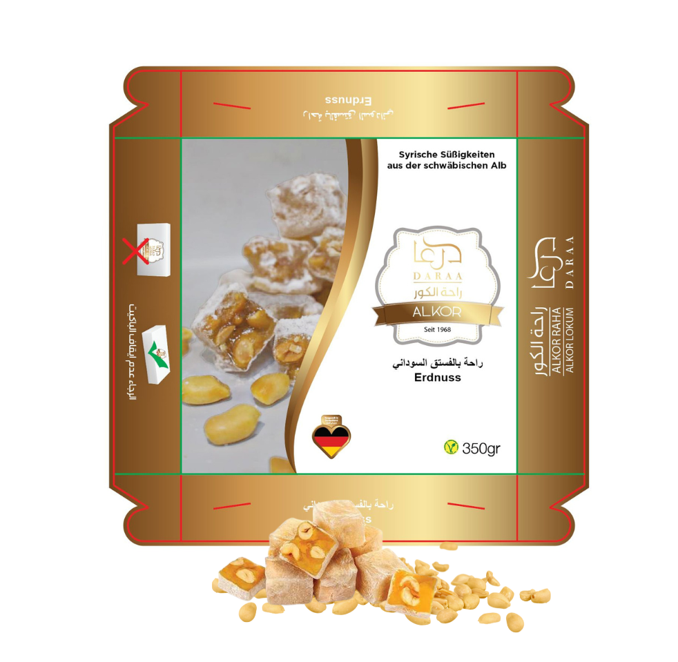 Raha mit Erdnüsse – 1 st 350g x 24 St-Stückpreis: 2 €- zzgl.MwSt/ راحة محشية بالفستق السوداني