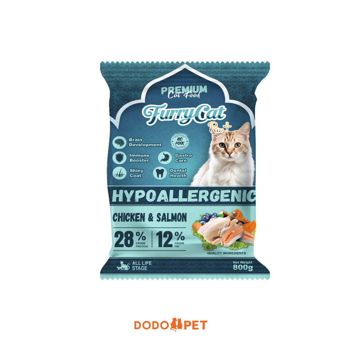 FurryCat Plus Premium Hypoallergenic Cat Food - Chicken & Salmon 800g