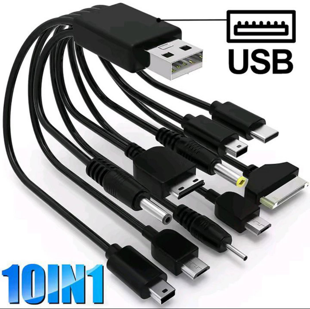 10In1 USB to Multi-ports USB Cable Universal Phone Charging Cable Multi-head Charging Cable Cord