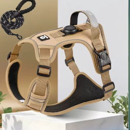 Dog Harness and Leash Set with AirTag Holder – Breathable Reflective Oxford Fabric