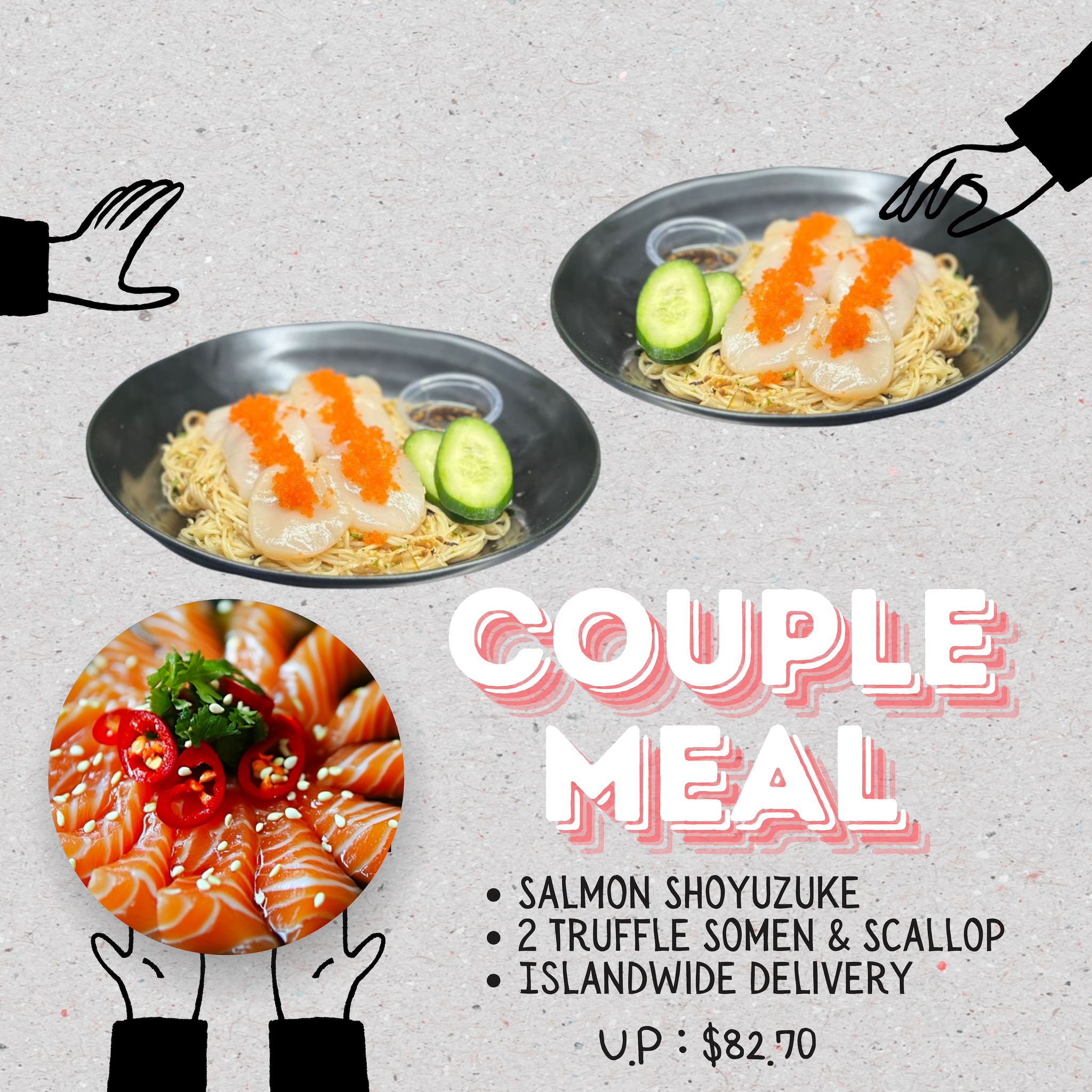 Couple Meal : 2 Somen with Scallop + Salmon Shoyuzuke & FREE DELIVERY_0