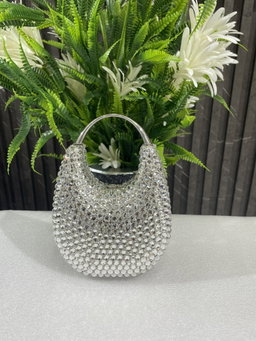 Silver Crystal Beaded Clutch Bag
